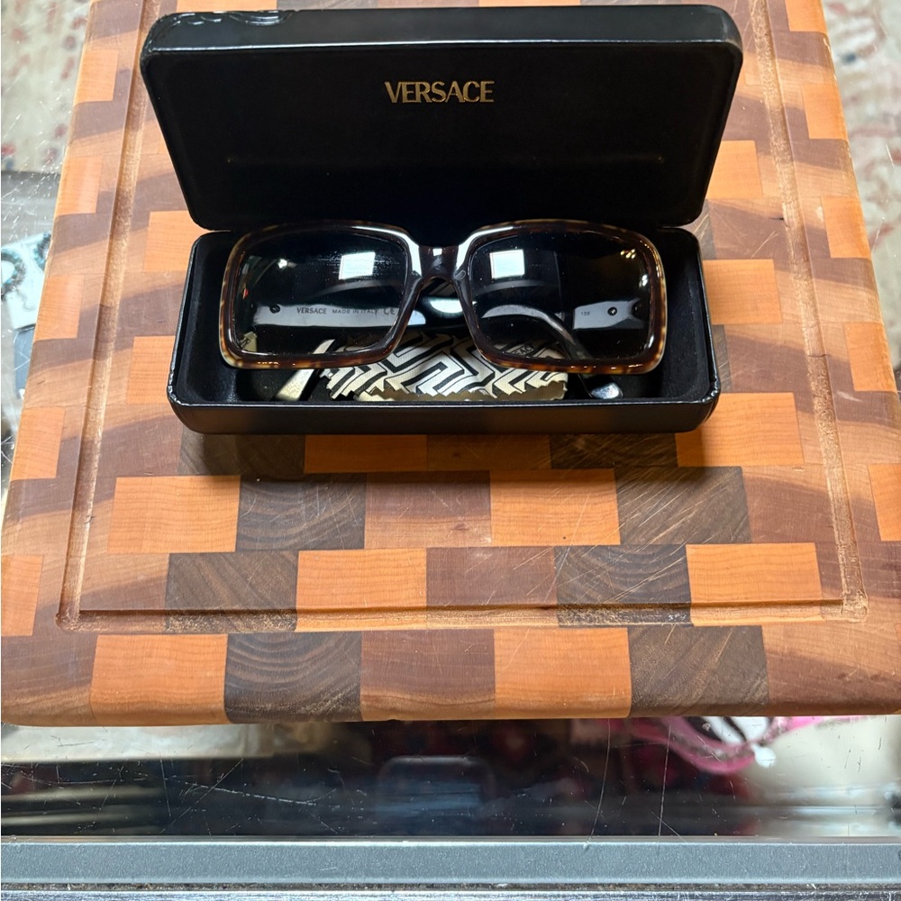 Versace Rectangular Tortoiseshell Sunglasses